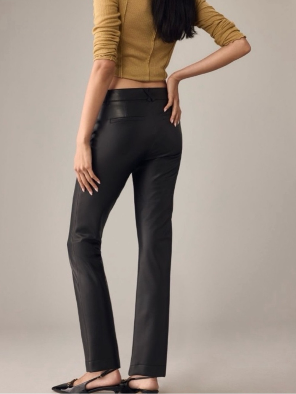 Maeve by Anthropologie Black Faux Leather High Waisted Kick Crop Pants - Picture 4 of 15